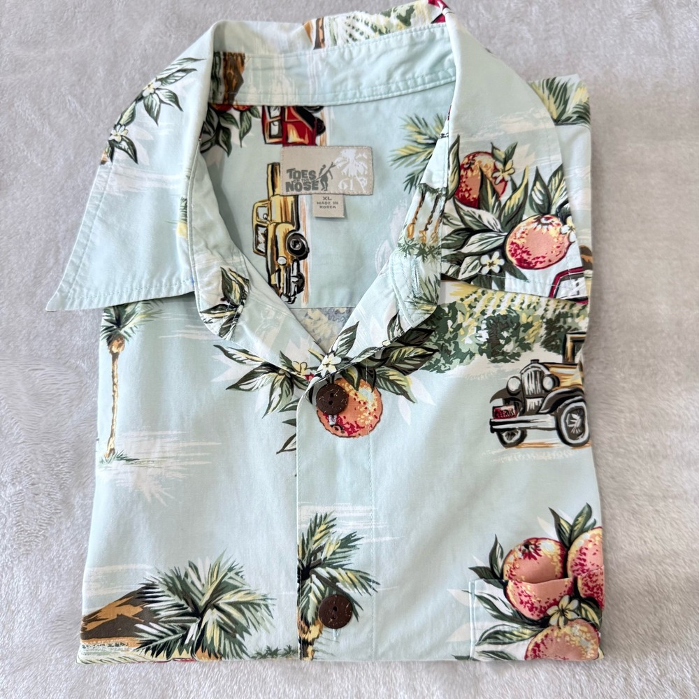 Toes on the Nose XL‎ Button Up Shirt Citrus Motors Cars Palm Trees Hawaiian